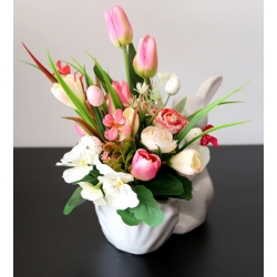 STROIK WIOSNA Ceramiczny BIAŁY ZAJĄC z kwiatami odc. RÓŻ BIEL